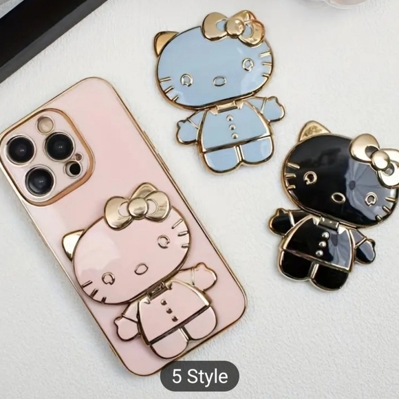 Hello Kitty Rotatable Folding Phone Stand Mirror - BLACK - Picture 2 of 4